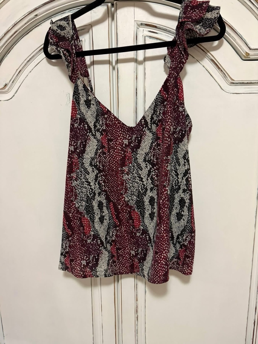 Adrienne Burgundy and Black Snake-Print Tie-Shoulder Tank